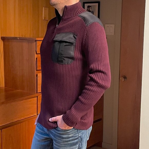 Karl Lagerfeld Ribbed Quarter Zip Sweater Medium - Picture 3 of 10